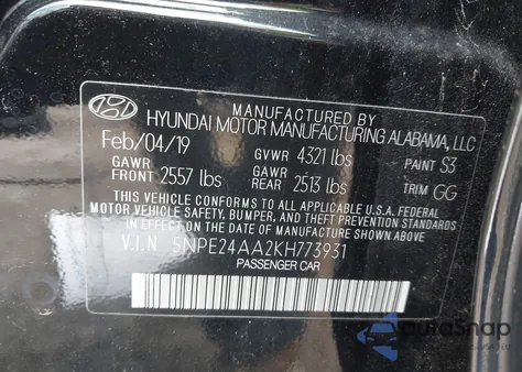 2019 Hyundai Sonata Eco из США, поврежденный, VIN 5NPE24AA2KH773931